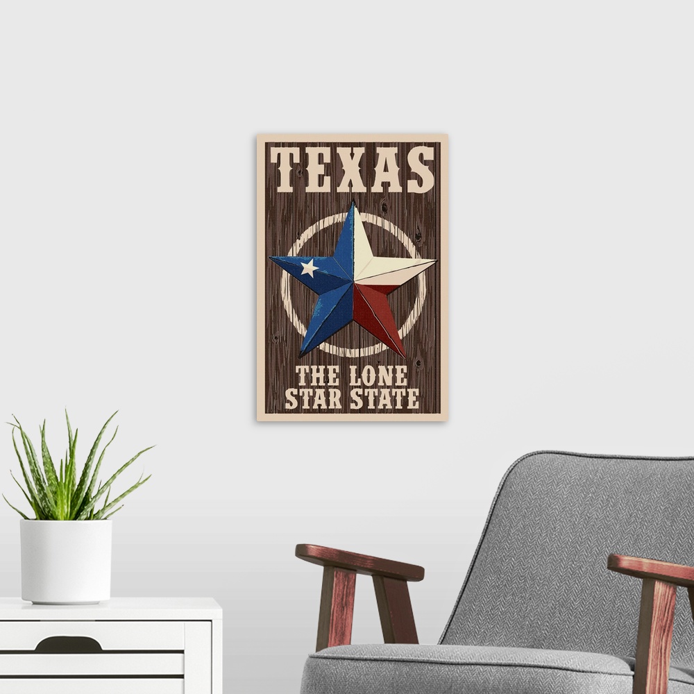A modern room featuring Texas - Barn Star Letterpress: Retro Travel Poster