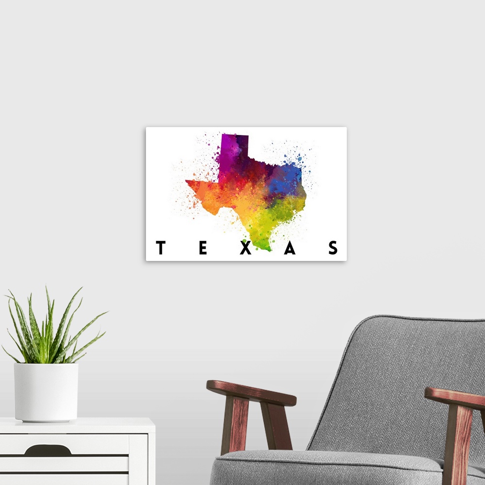 A modern room featuring Texas - State Abstract Watercolor