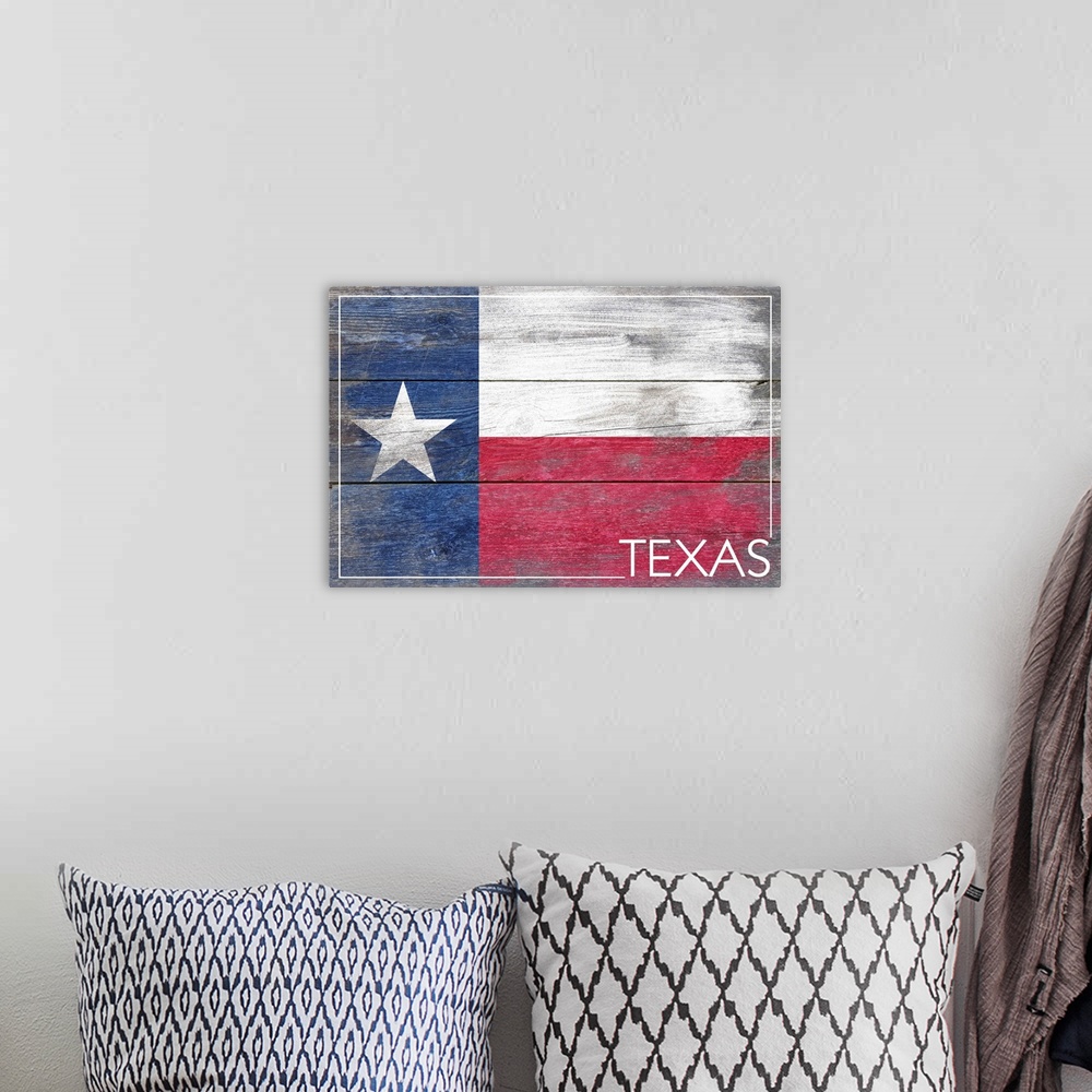 A bohemian room featuring Texas State Flag, Barnwood Painting