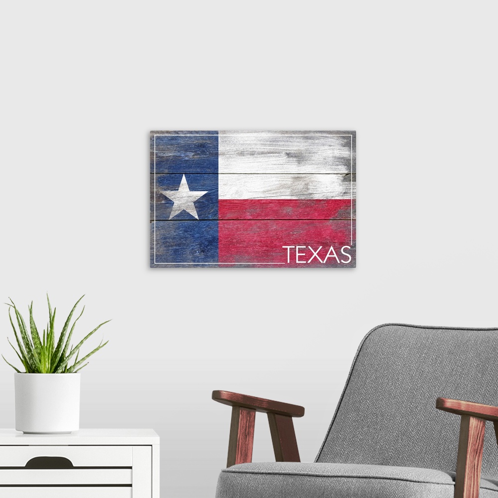 A modern room featuring Texas State Flag, Barnwood Painting