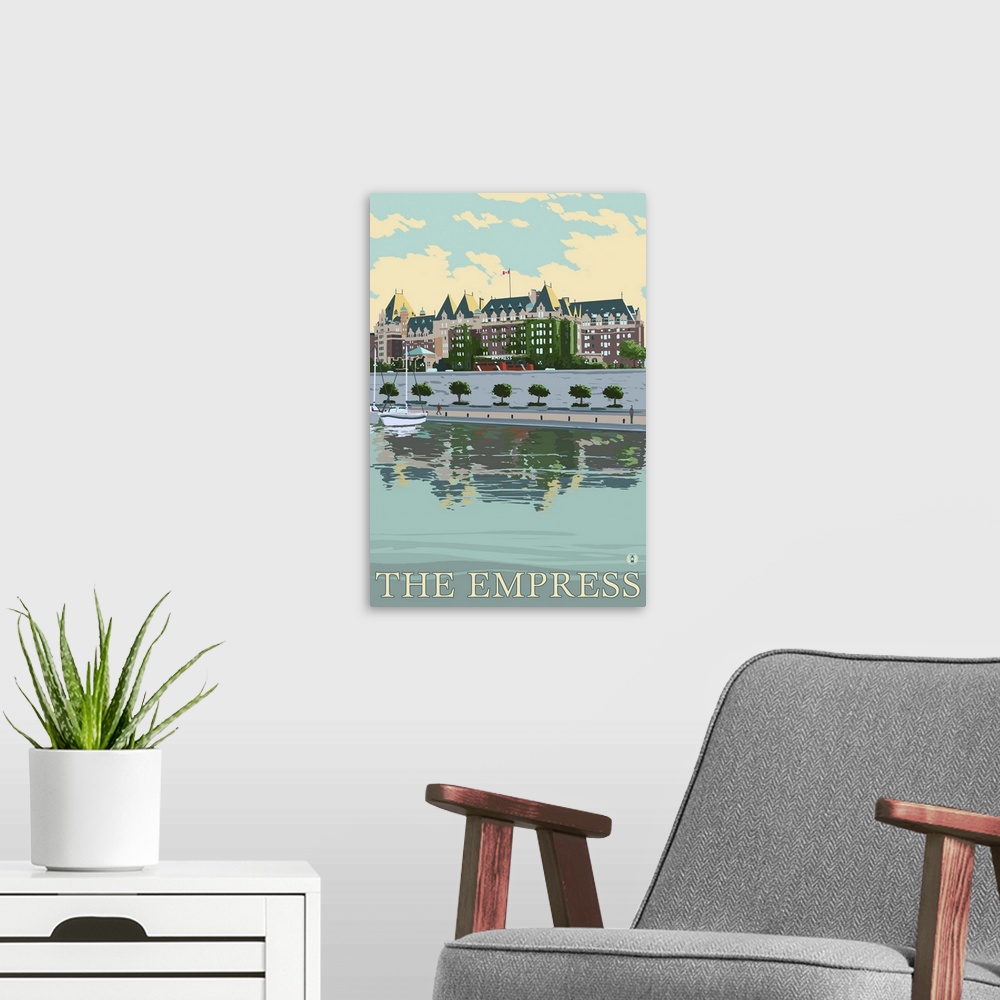 A modern room featuring The Empress Hotel - Victoria, British Columbia, Canada: Retro Travel Poster