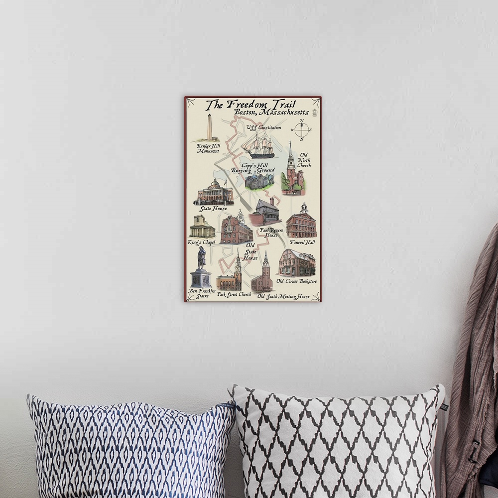 A bohemian room featuring The Freedom Trail - Boston, MA: Retro Travel Poster