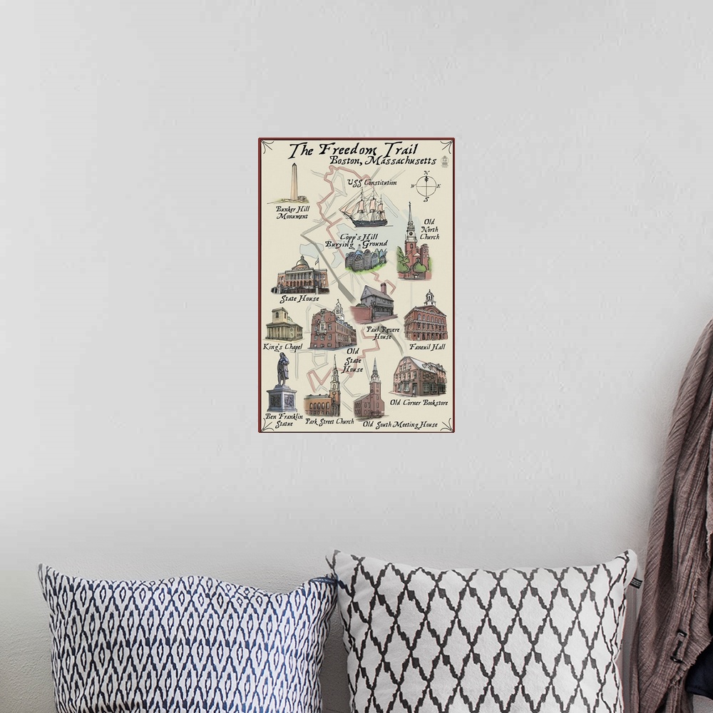 A bohemian room featuring The Freedom Trail - Boston, MA: Retro Travel Poster