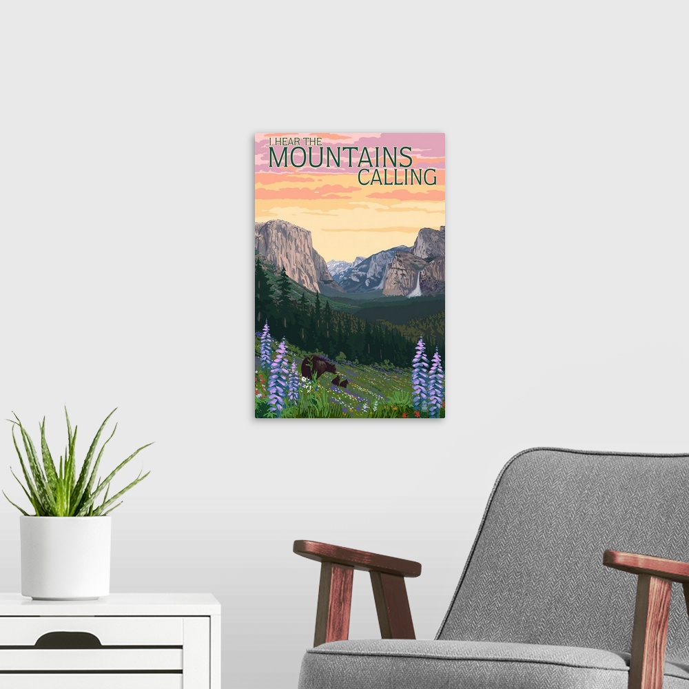 A modern room featuring The Mountains Calling, National Park WPA Sentiment