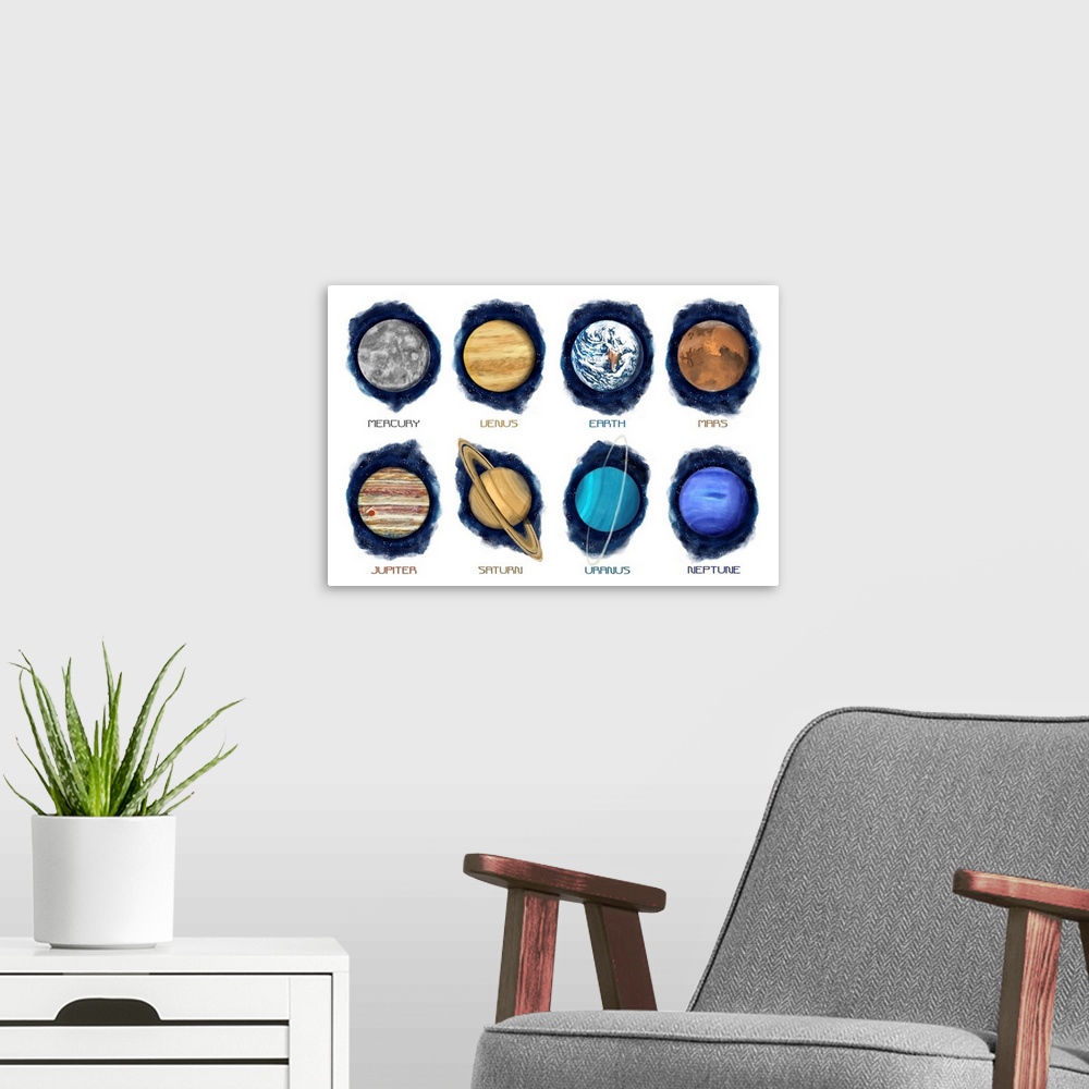 A modern room featuring The Planets - Watercolor