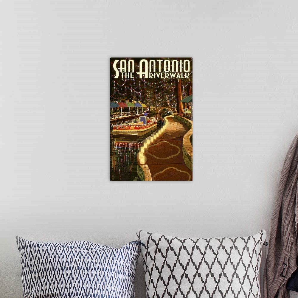 A bohemian room featuring The Riverwalk - San Antonio, Texas: Retro Travel Poster