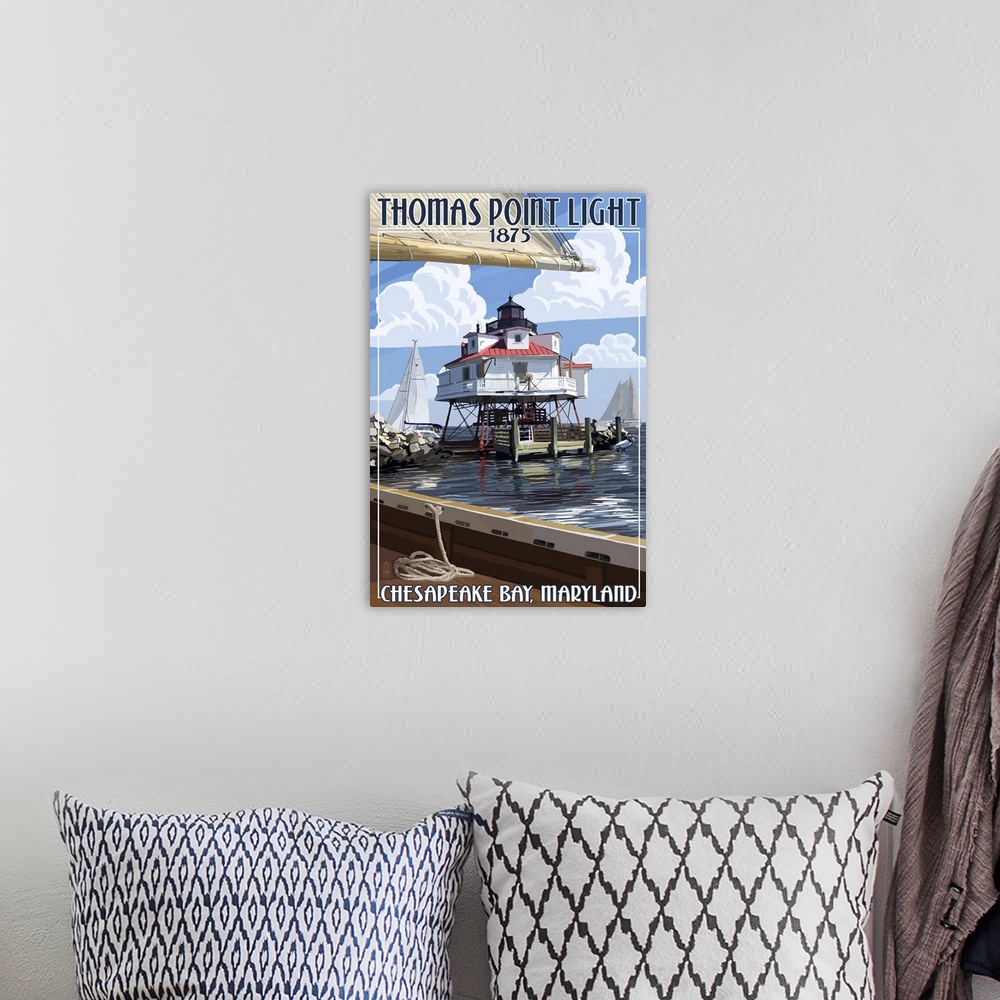 A bohemian room featuring Thomas Point Light - Chesapeake Bay, Maryland: Retro Travel Poster