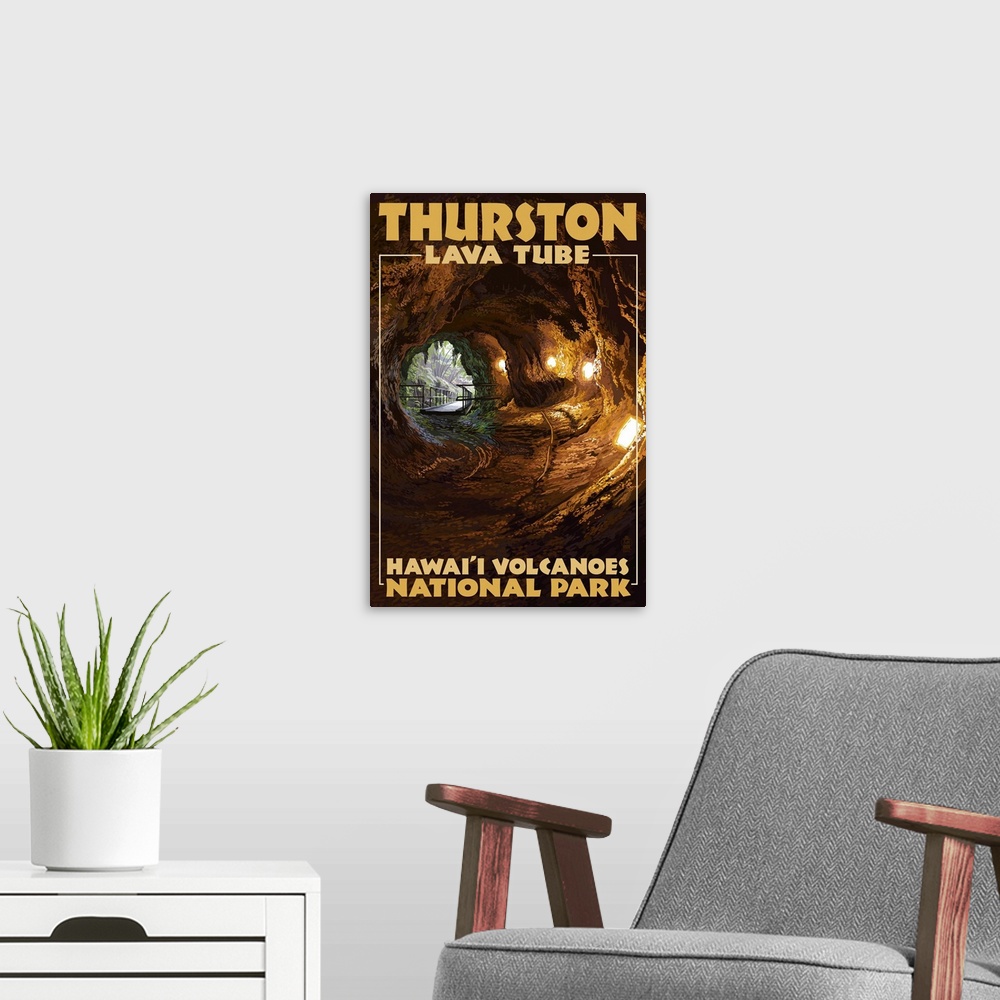 A modern room featuring Thurston Lava Tube - Hawaii Volcanoes National Park: Retro Travel Poster