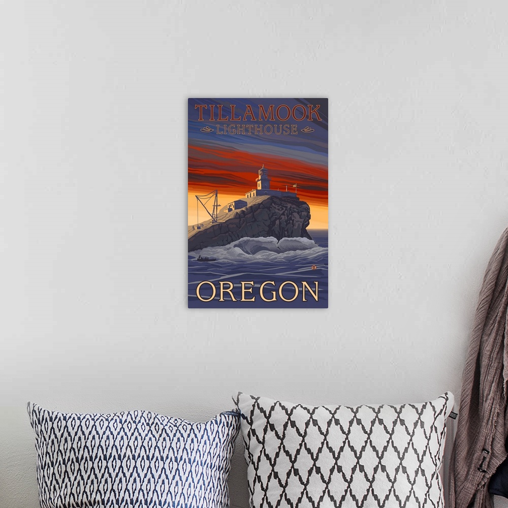 A bohemian room featuring Tillamook Lighthouse - Oregon Coast: Retro Travel Poster