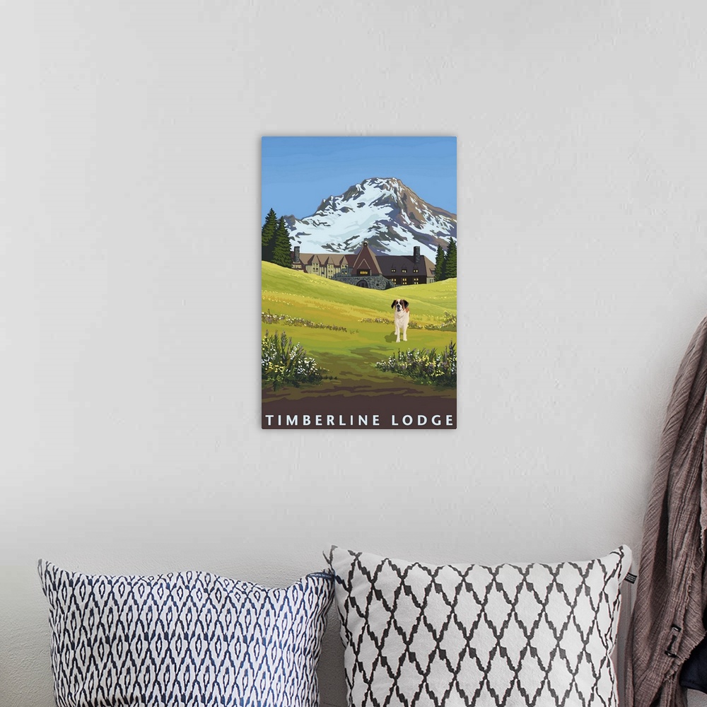 A bohemian room featuring Timberline Lodge in Spring: Retro Travel Poster
