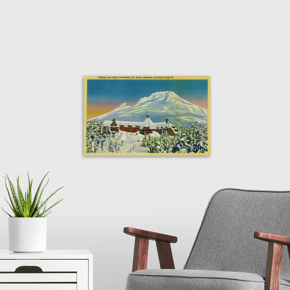 A modern room featuring Timberline Lodge in Winter at Mt. Hood, OR