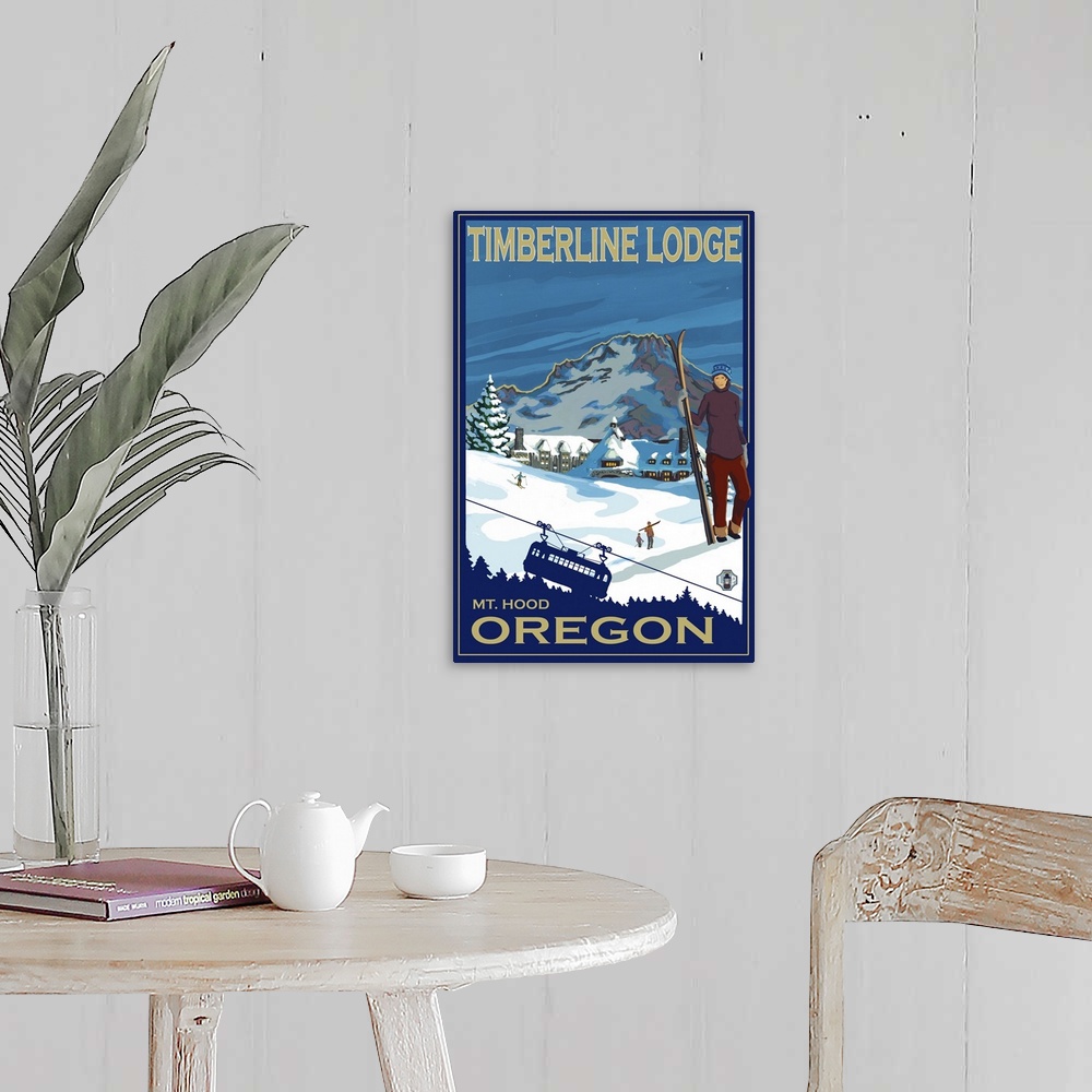 A farmhouse room featuring Timberline Lodge: Retro Travel Poster