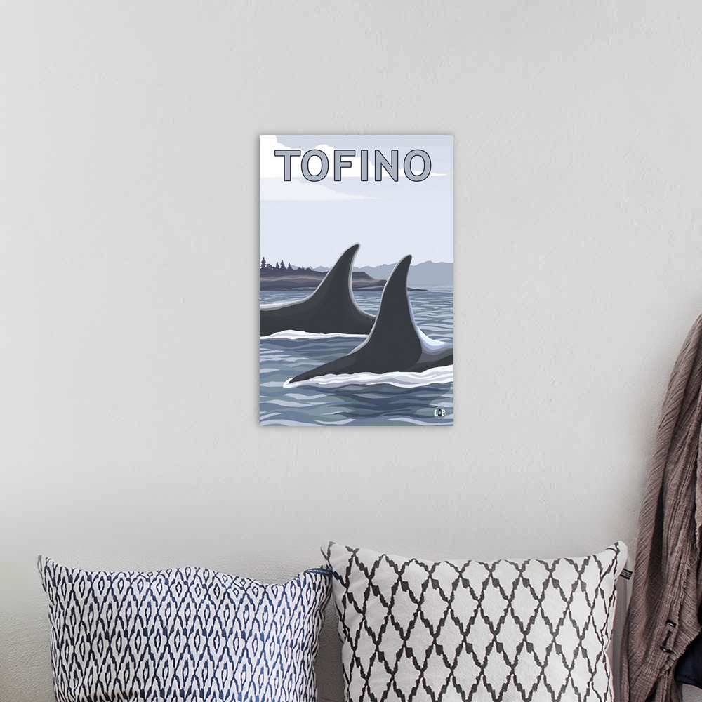 A bohemian room featuring Tofino, Canada - Orca Fins: Retro Travel Poster