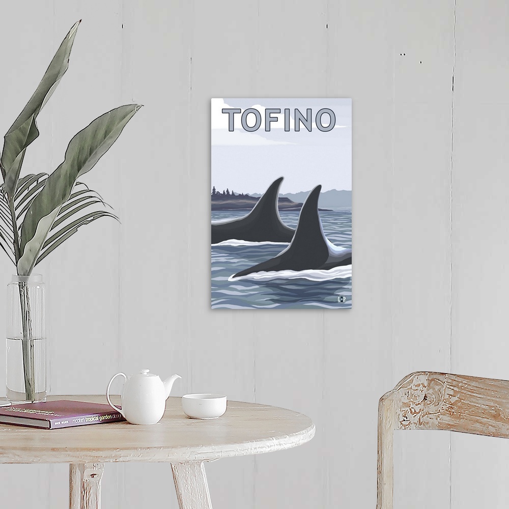 A farmhouse room featuring Tofino, Canada - Orca Fins: Retro Travel Poster