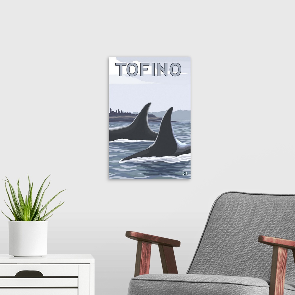 A modern room featuring Tofino, Canada - Orca Fins: Retro Travel Poster