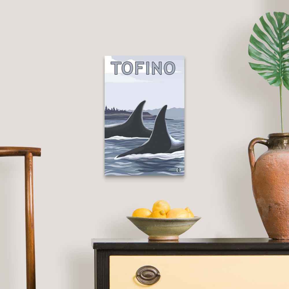 A traditional room featuring Tofino, Canada - Orca Fins: Retro Travel Poster