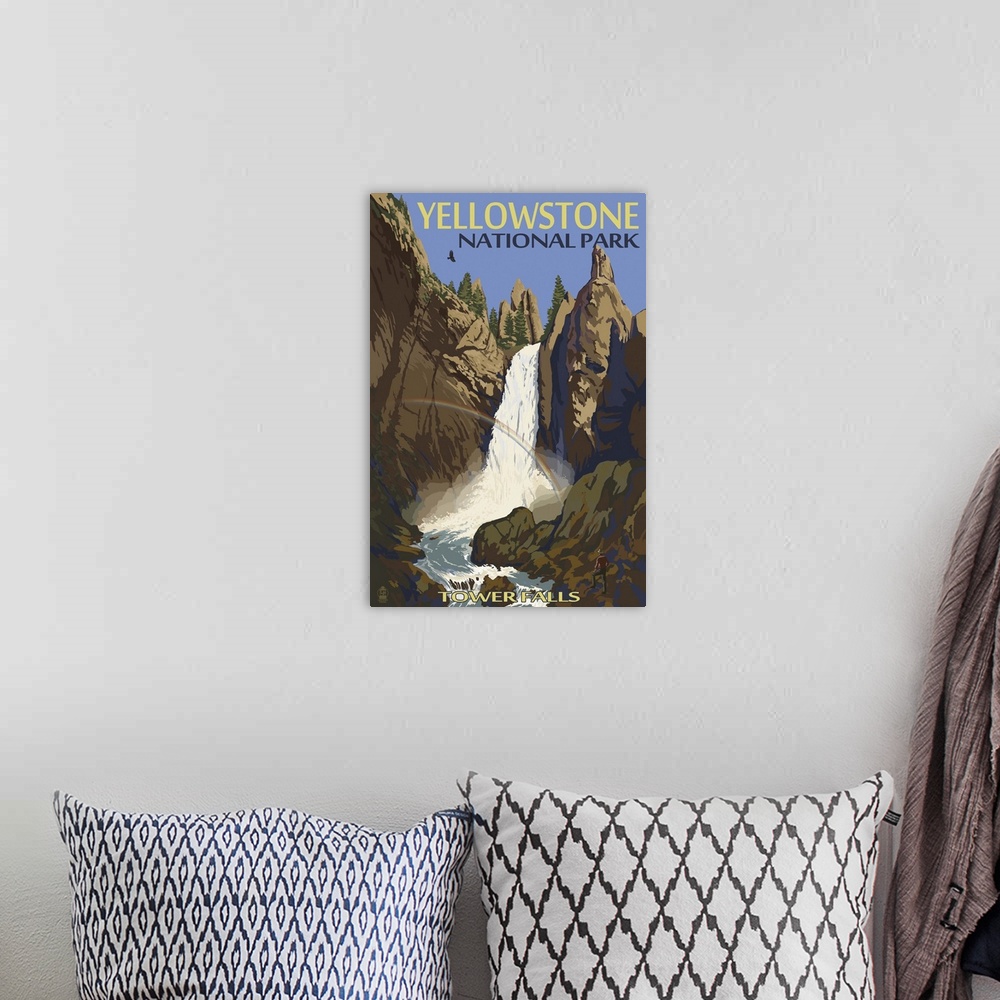 A bohemian room featuring Tower Falls - Yellowstone National Park: Retro Travel Poster