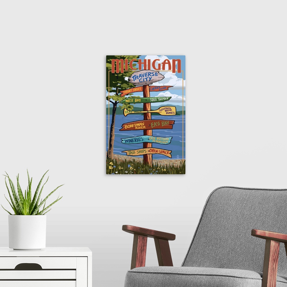 A modern room featuring Traverse City, Michigan - Sign Destinations: Retro Travel Poster
