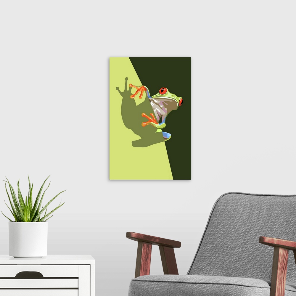 A modern room featuring Tree Frog: Retro Poster Art