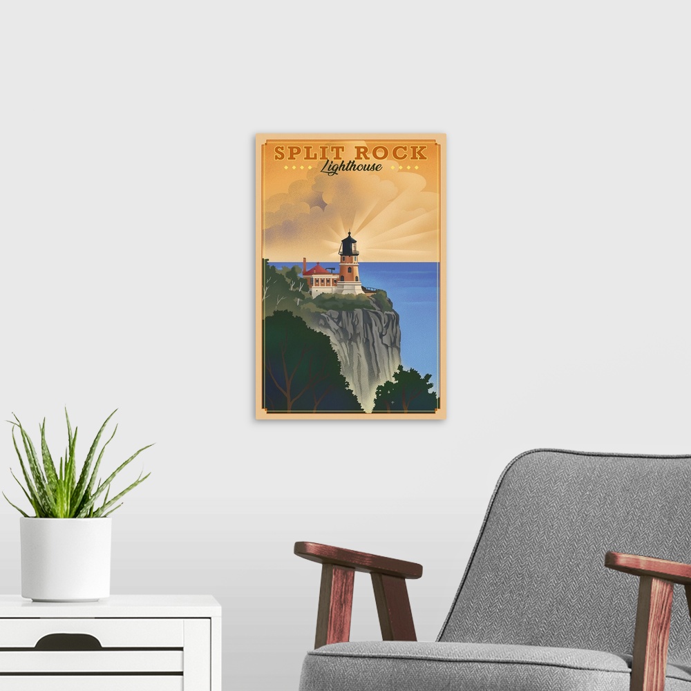 A modern room featuring Two Harbors, Minnesota - Split Rock Lighthouse - Lithograph