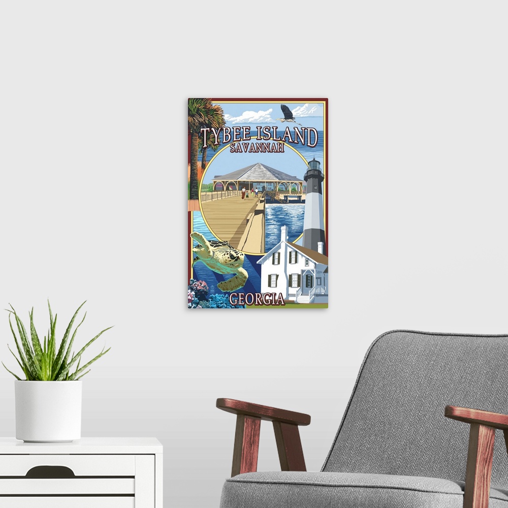 A modern room featuring Tybee Island - Savannah, Georgia - Montage: Retro Travel Poster