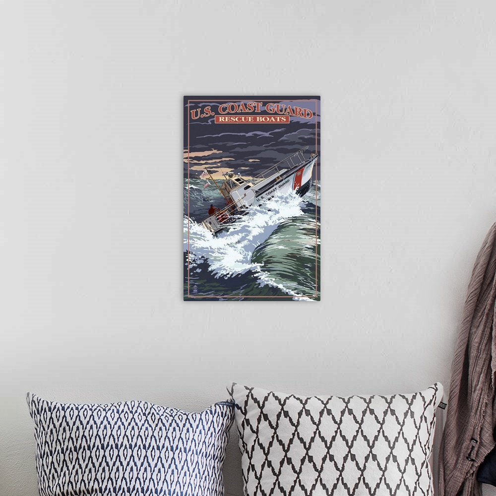 A bohemian room featuring U.S. Coast Guard - 44 Foot Motor Life Boat: Retro Travel Poster
