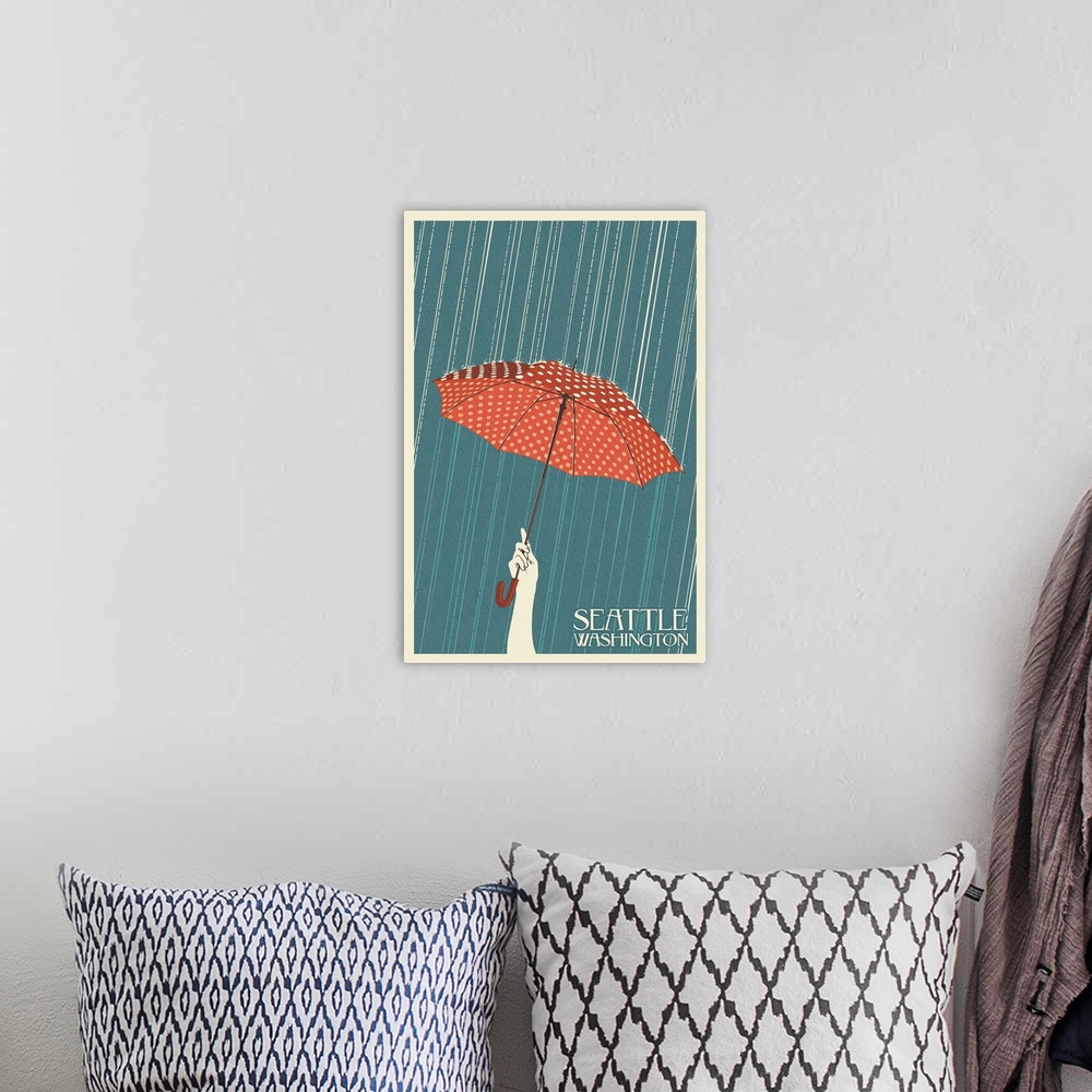 A bohemian room featuring Umbrella Letterpress - Seattle, WA: Retro Travel Poster
