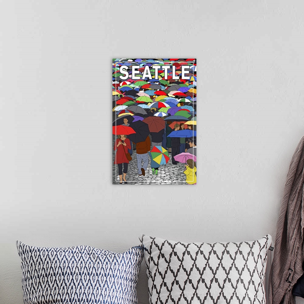 A bohemian room featuring Umbrellas - Seattle, WA: Retro Travel Poster