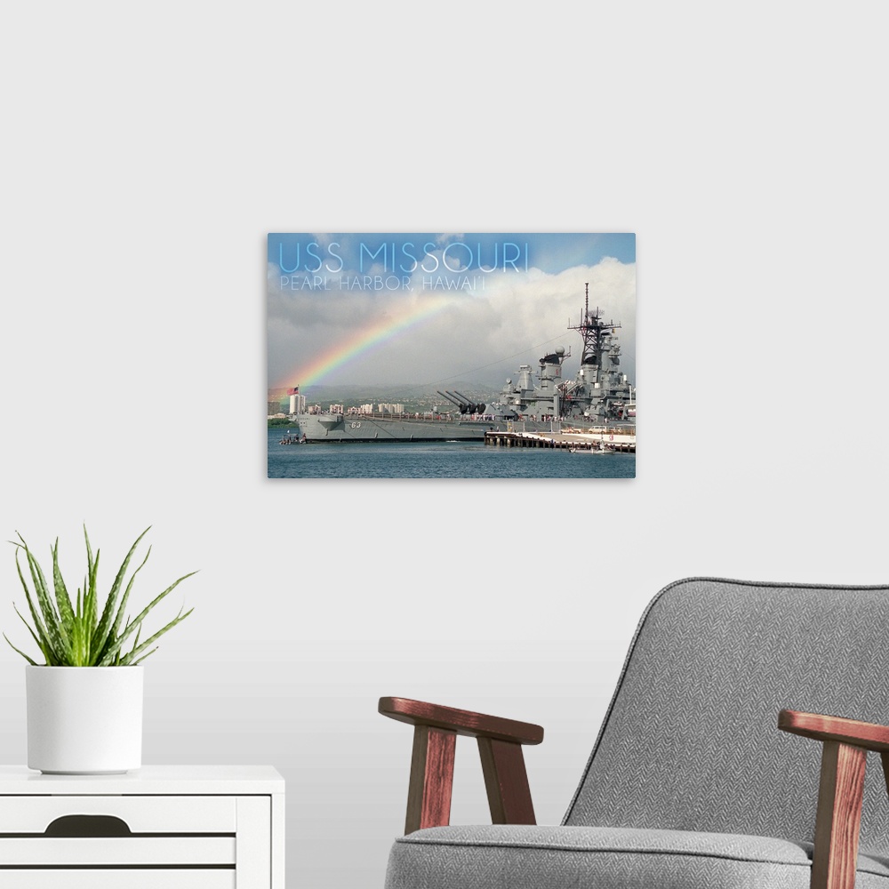 A modern room featuring USS Missouri, Rainbow Scene