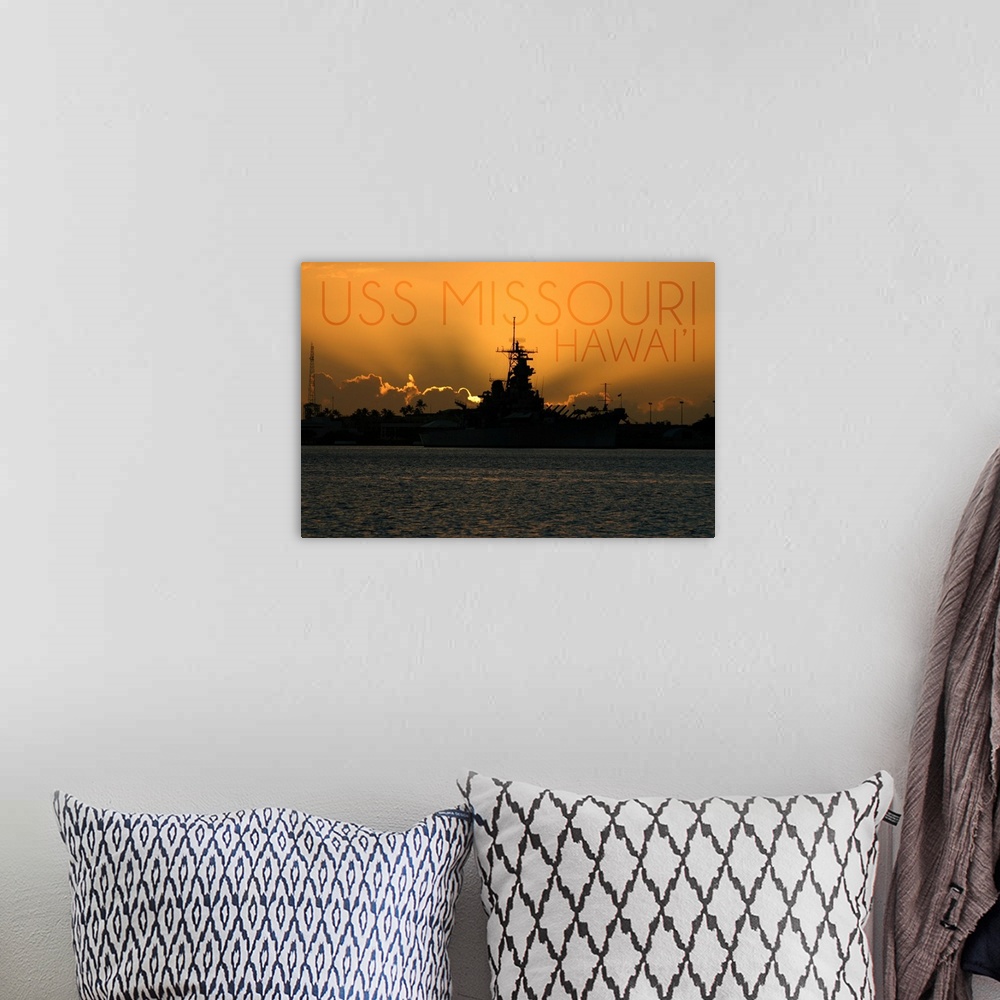 A bohemian room featuring USS Missouri, Sunset