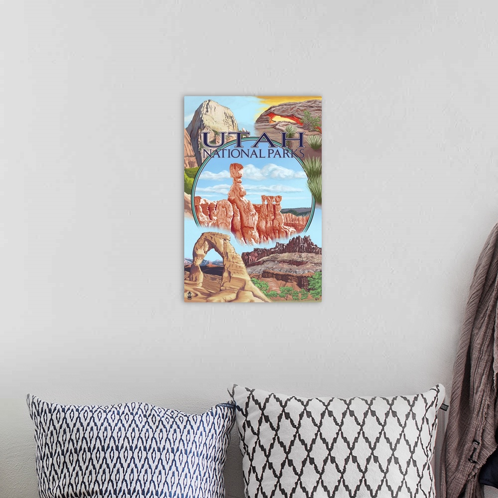 A bohemian room featuring Utah National Parks - Bryce in Center: Retro Travel Poster