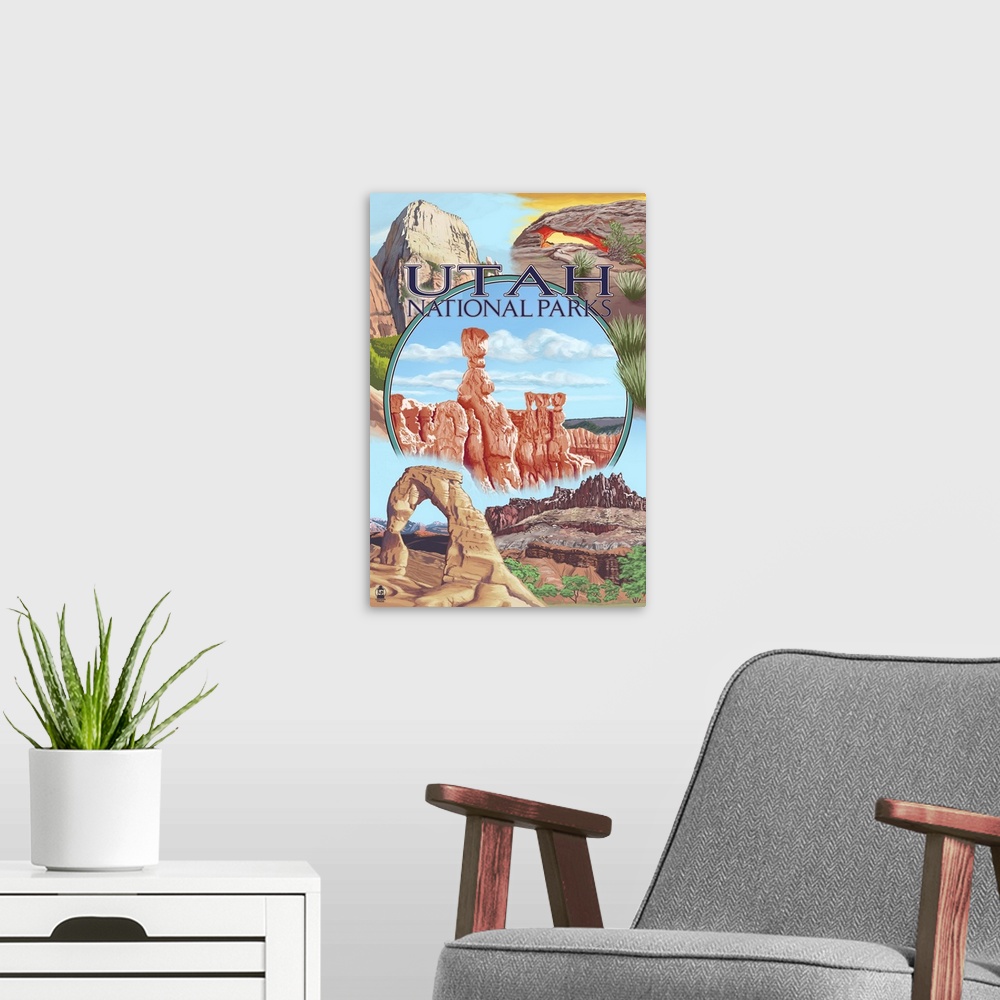 A modern room featuring Utah National Parks - Bryce in Center: Retro Travel Poster