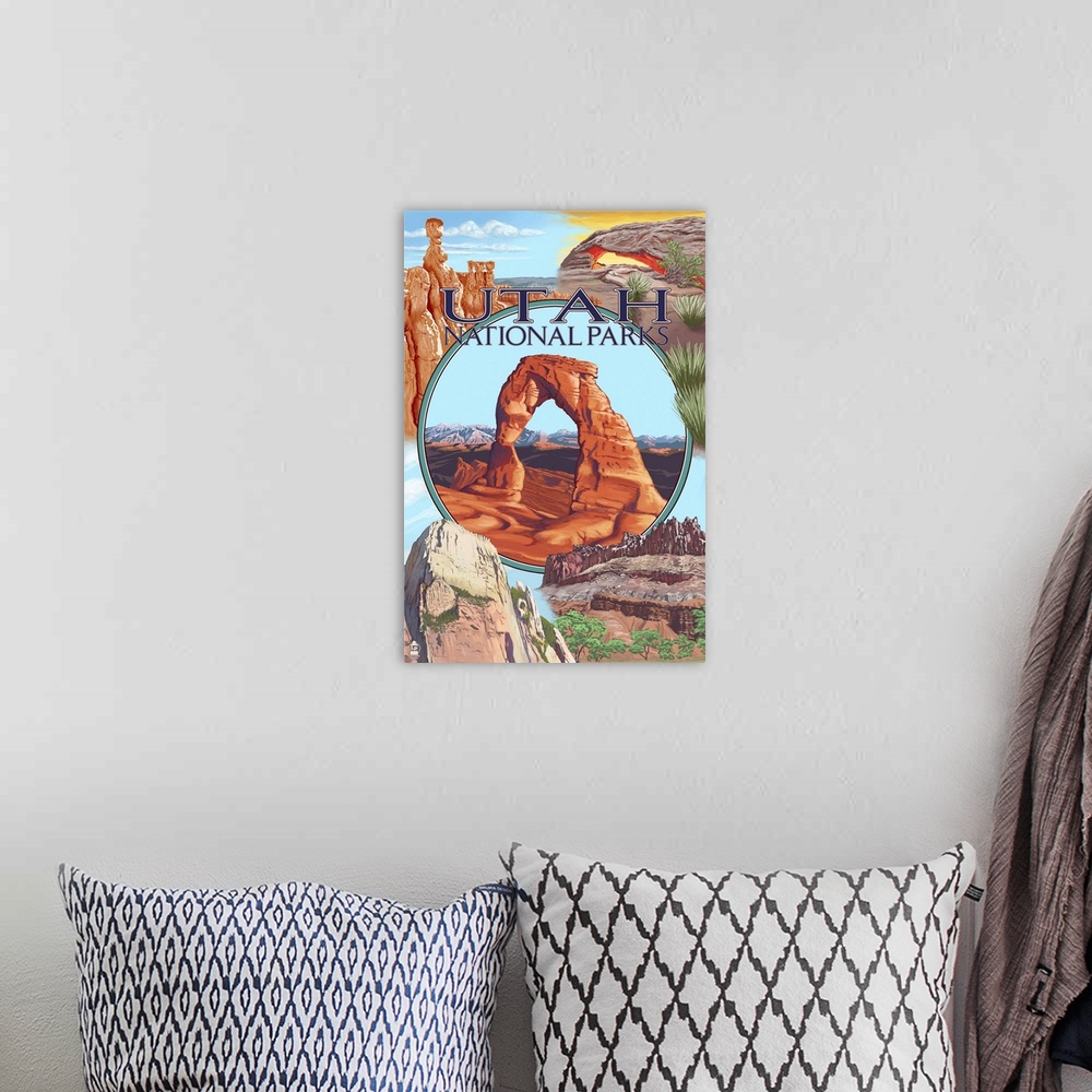 A bohemian room featuring Utah National Parks - Delicate Arch Center: Retro Travel Poster