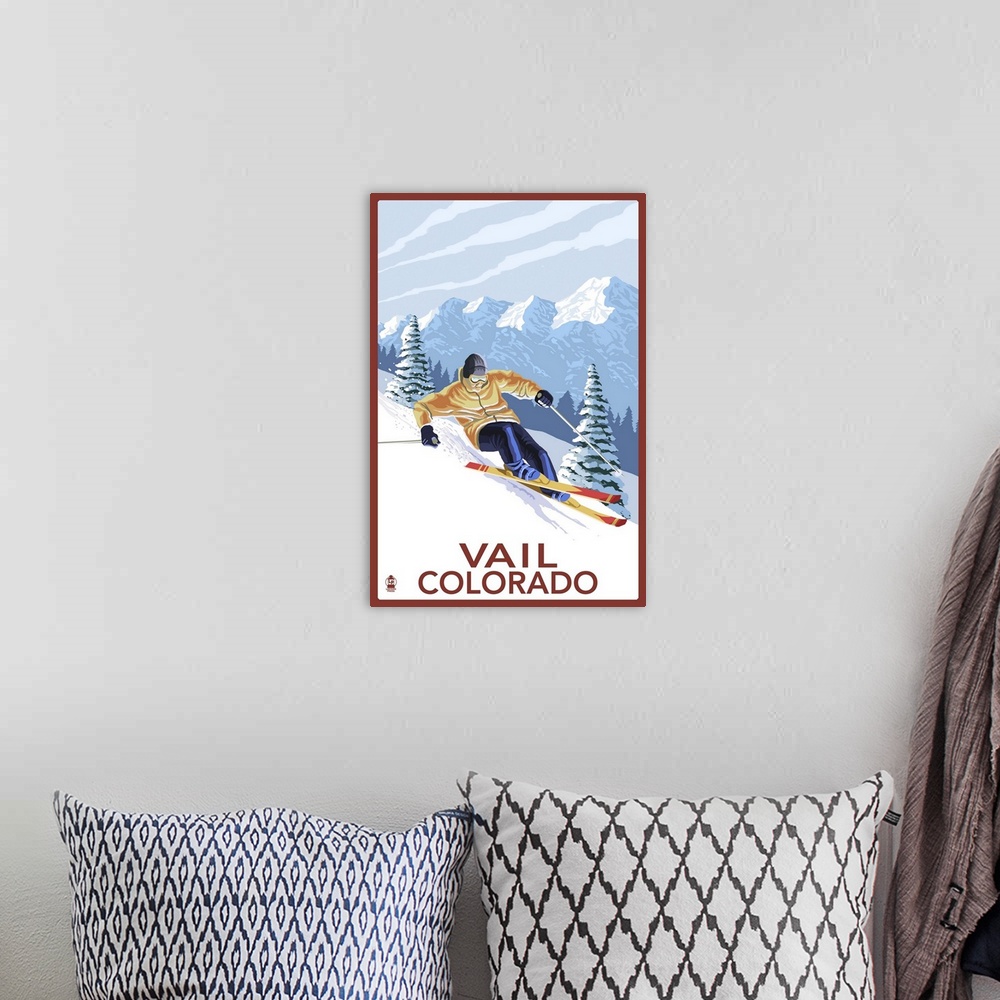 A bohemian room featuring Vail, CO - Vail Downhill Skier: Retro Travel Poster