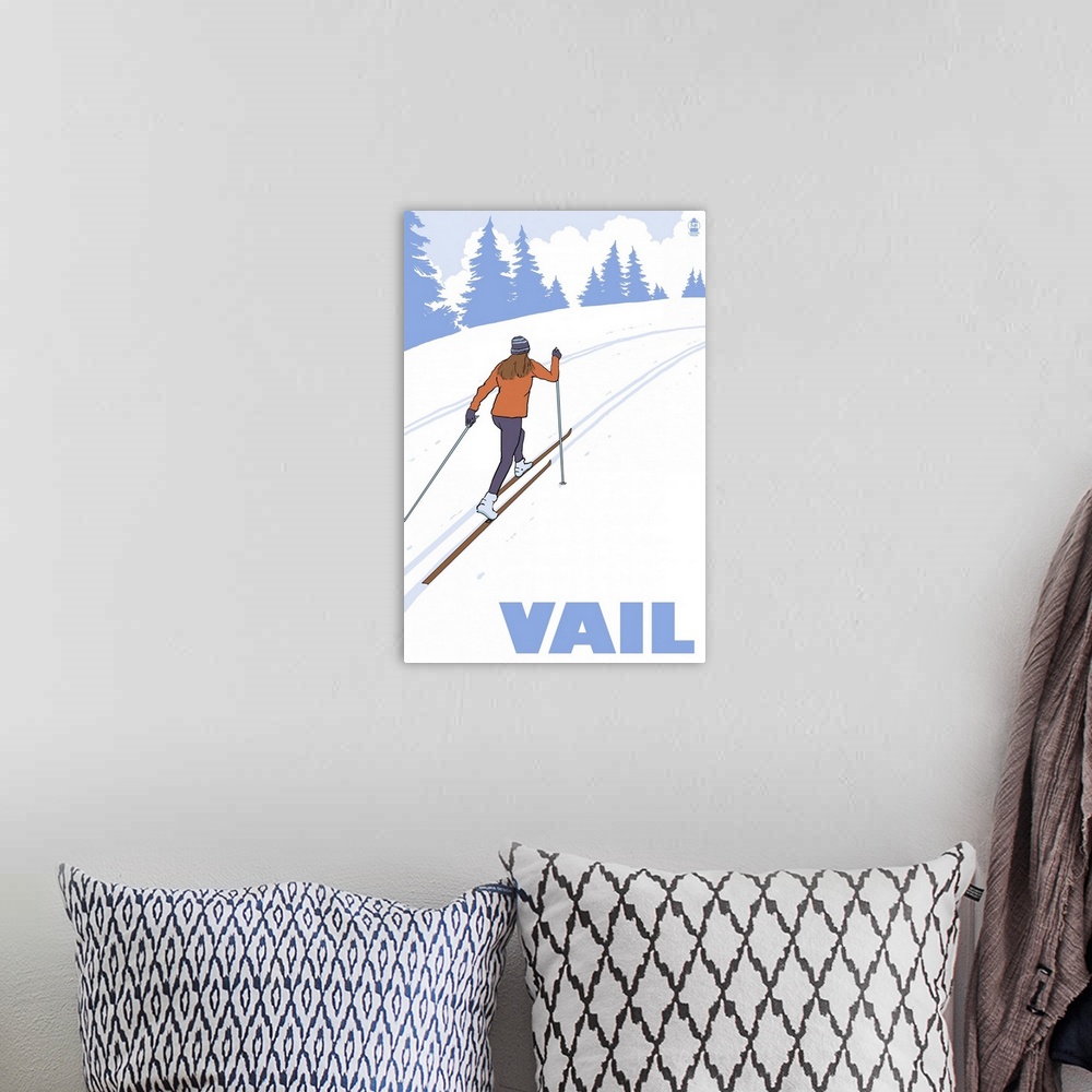 A bohemian room featuring Vail, Colorado, Cross Country Skier Stylized