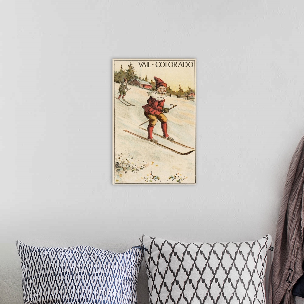 A bohemian room featuring Vail, Colorado - Santa Skiing: Retro Travel Poster