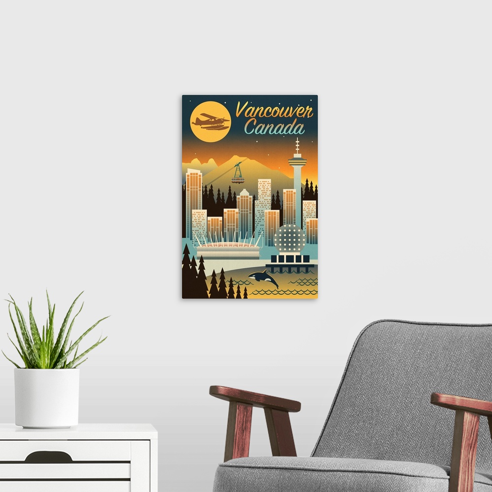 A modern room featuring Vancouver, Canada - Retro Skyline Chromatic Series