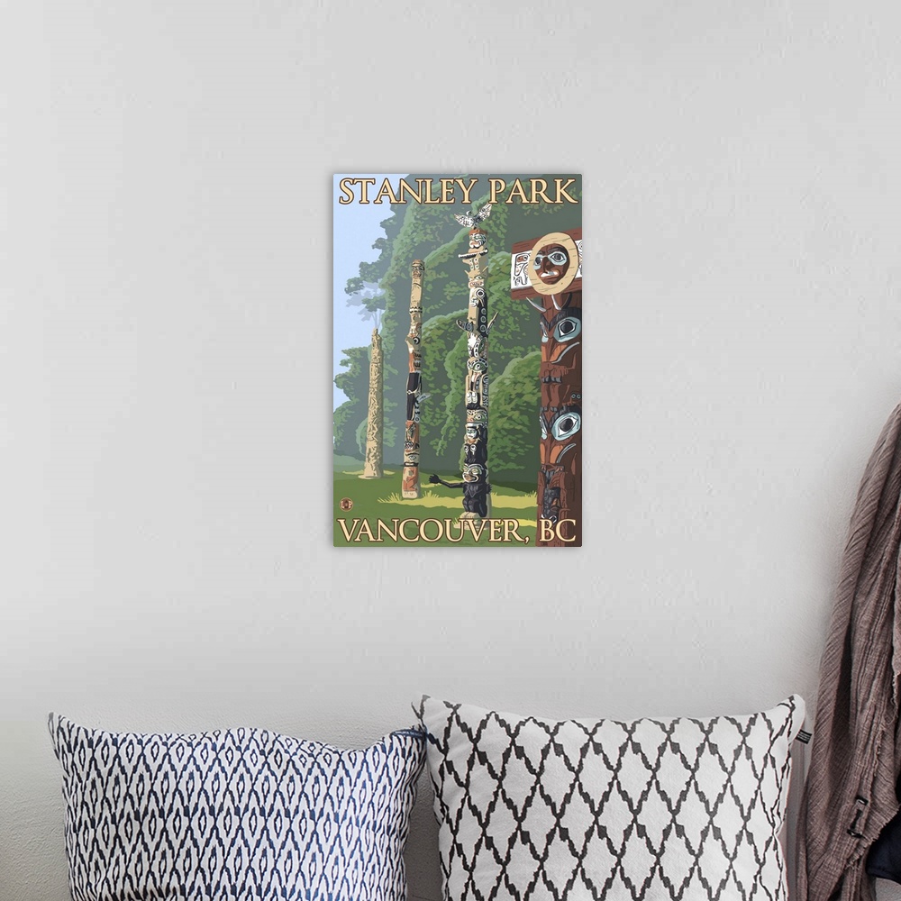 A bohemian room featuring Vancouver, Canada - Stanley Park Totems: Retro Travel Poster
