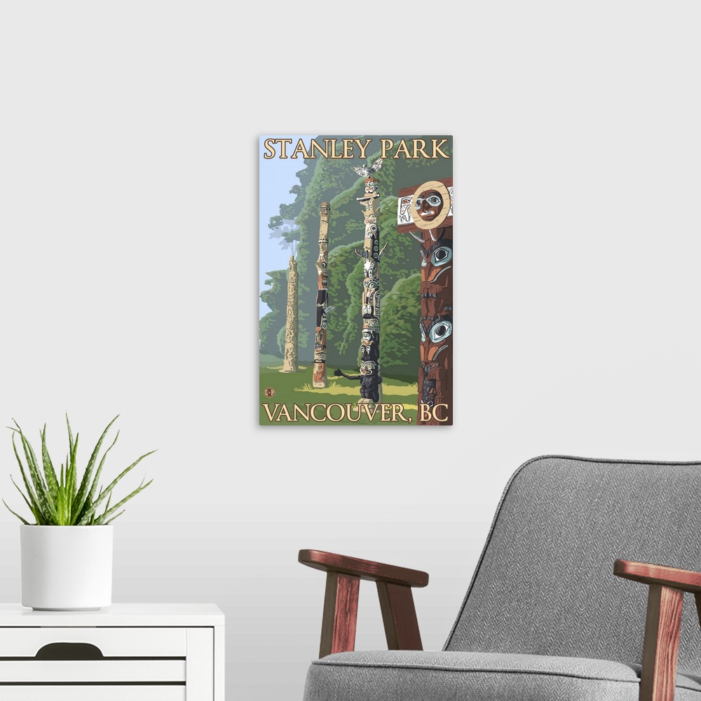 A modern room featuring Vancouver, Canada - Stanley Park Totems: Retro Travel Poster