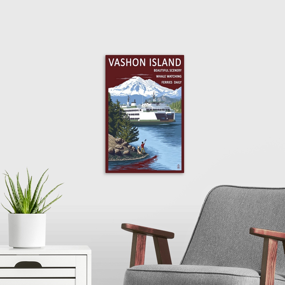 A modern room featuring Vashon Island, Washington - Ferry Scene: Retro Travel Poster