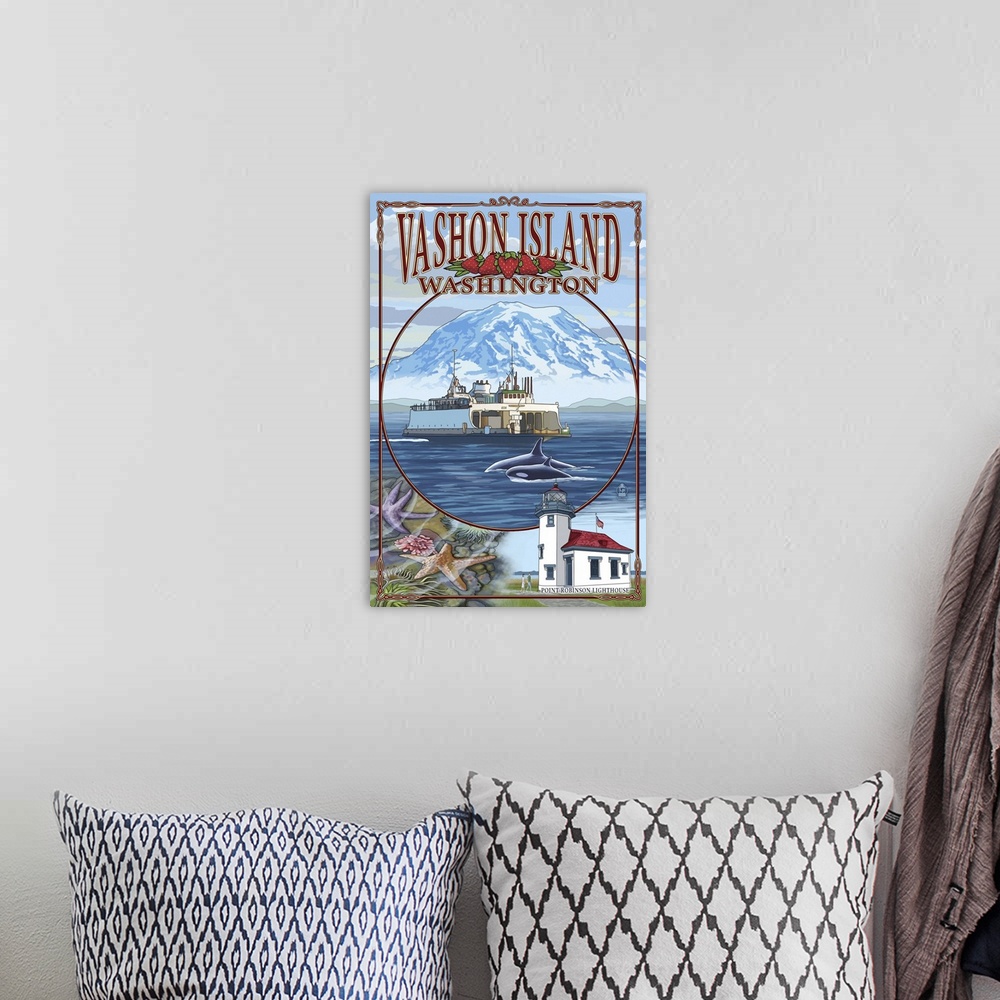 A bohemian room featuring Vashon Island, Washington Views: Retro Travel Poster