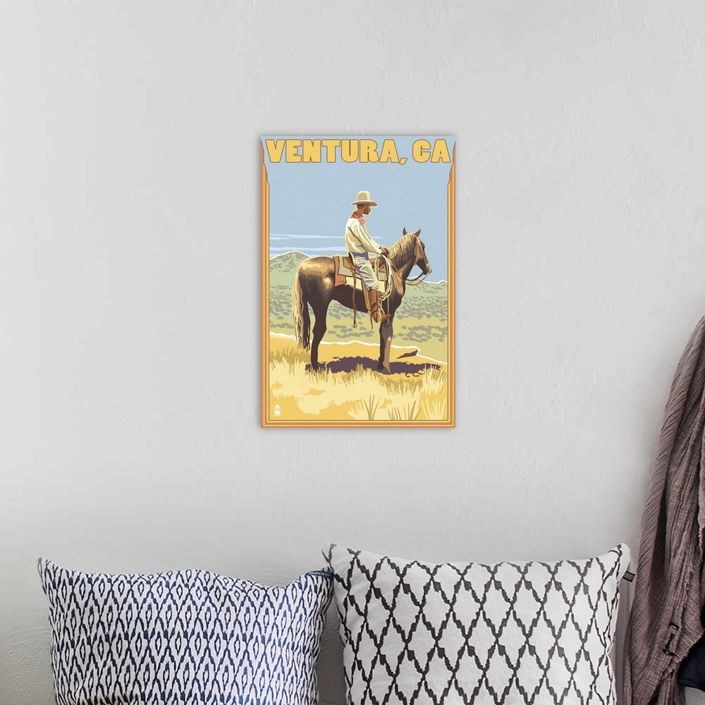 A bohemian room featuring Ventura, California - Cowboy: Retro Travel Poster