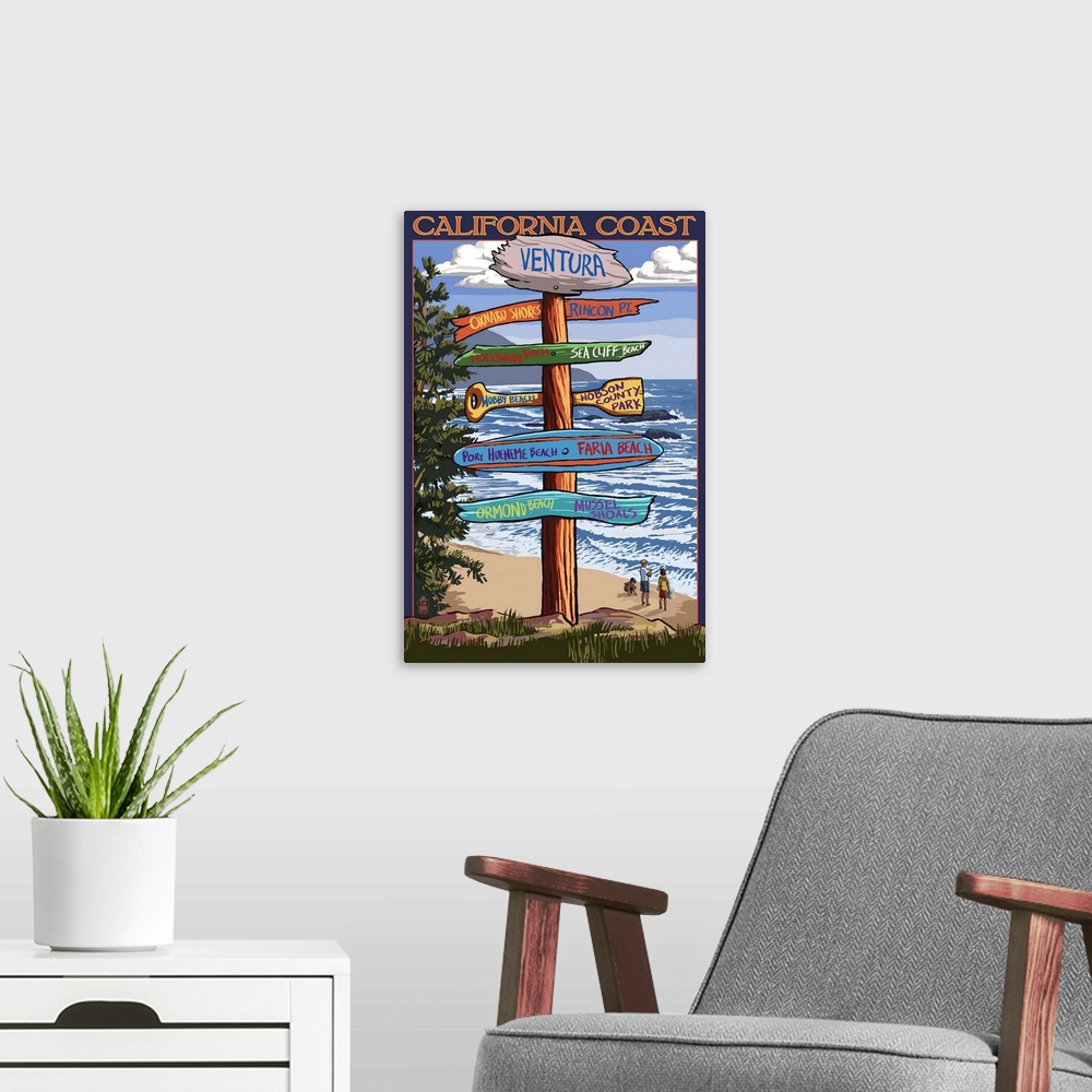 A modern room featuring Ventura, California - Destination Sign: Retro Travel Poster