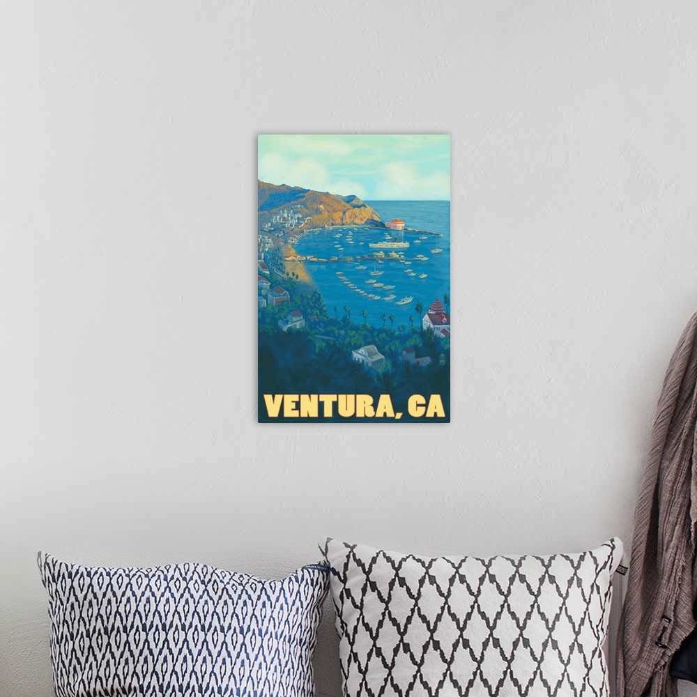 A bohemian room featuring Ventura, California - Ocean Scene: Retro Travel Poster