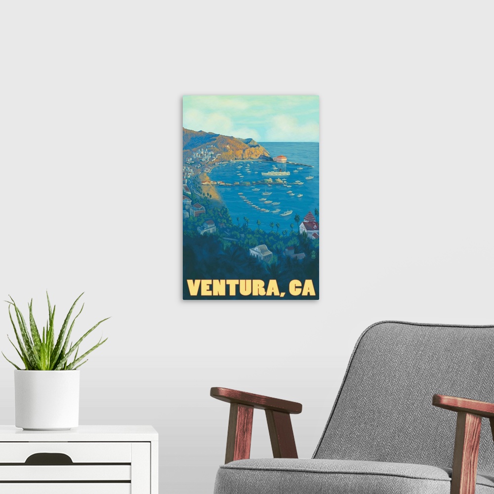 A modern room featuring Ventura, California - Ocean Scene: Retro Travel Poster
