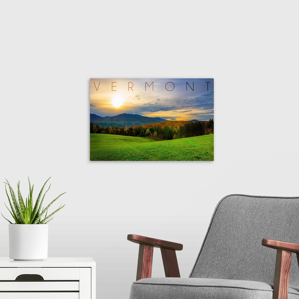 A modern room featuring Vermont - Fall Sunrise