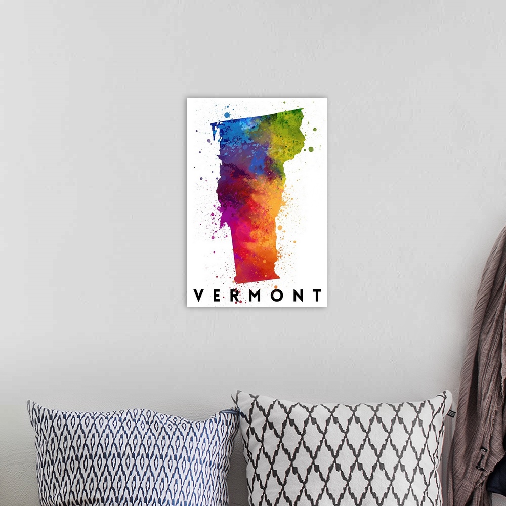 A bohemian room featuring Vermont - State Abstract Watercolor
