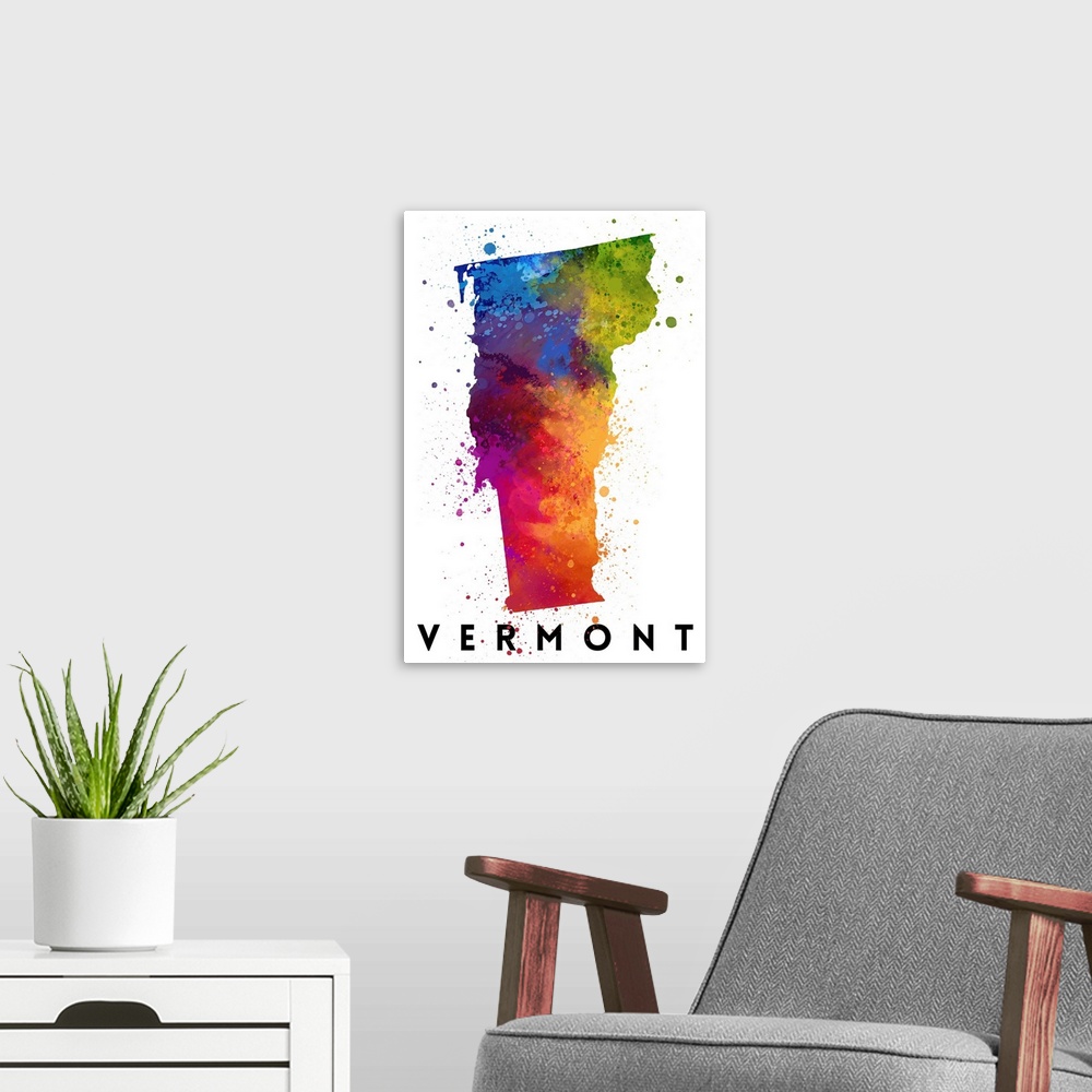 A modern room featuring Vermont - State Abstract Watercolor