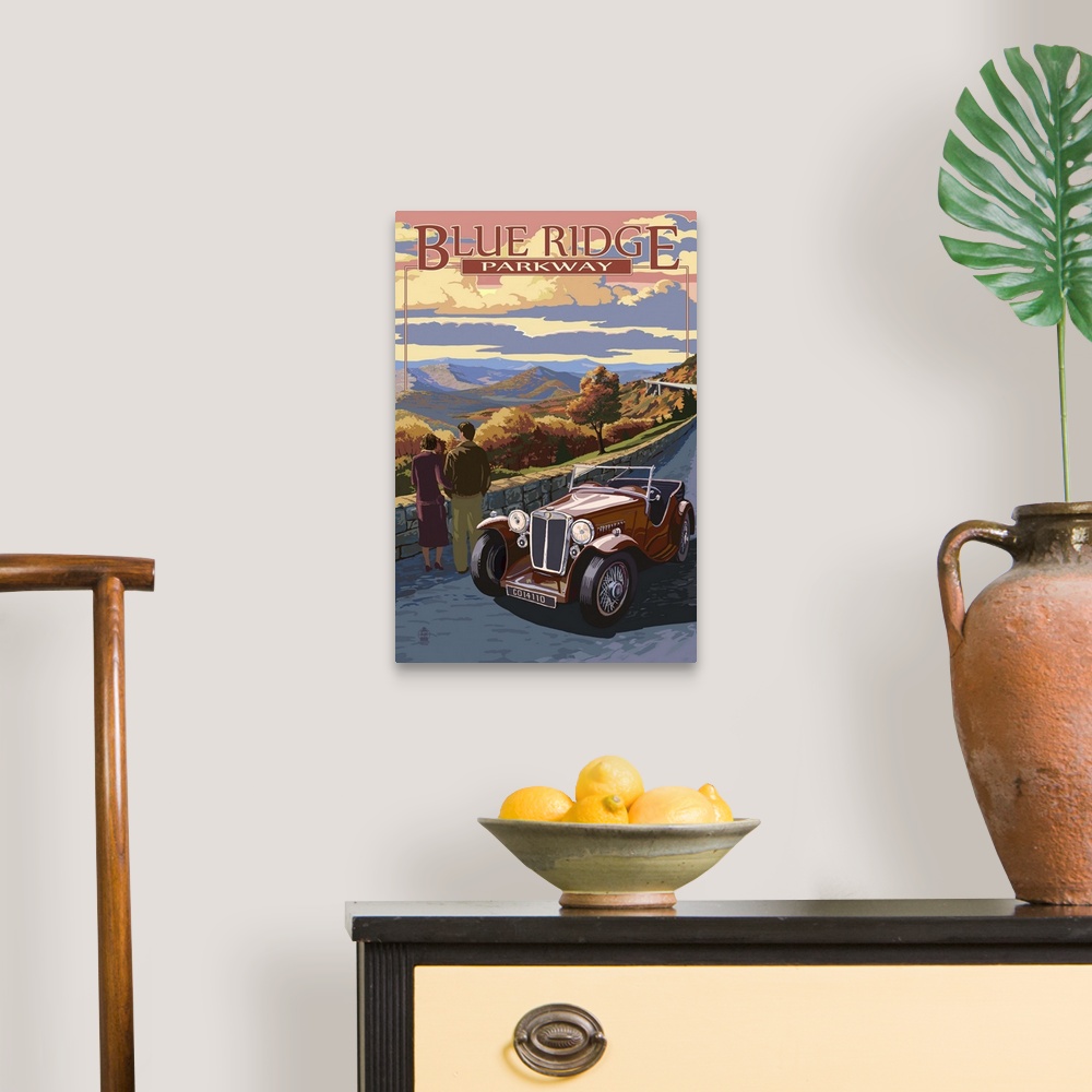 A traditional room featuring Viaduct Scene at Sunset - Blue Ridge Parkway: Retro Travel Poster