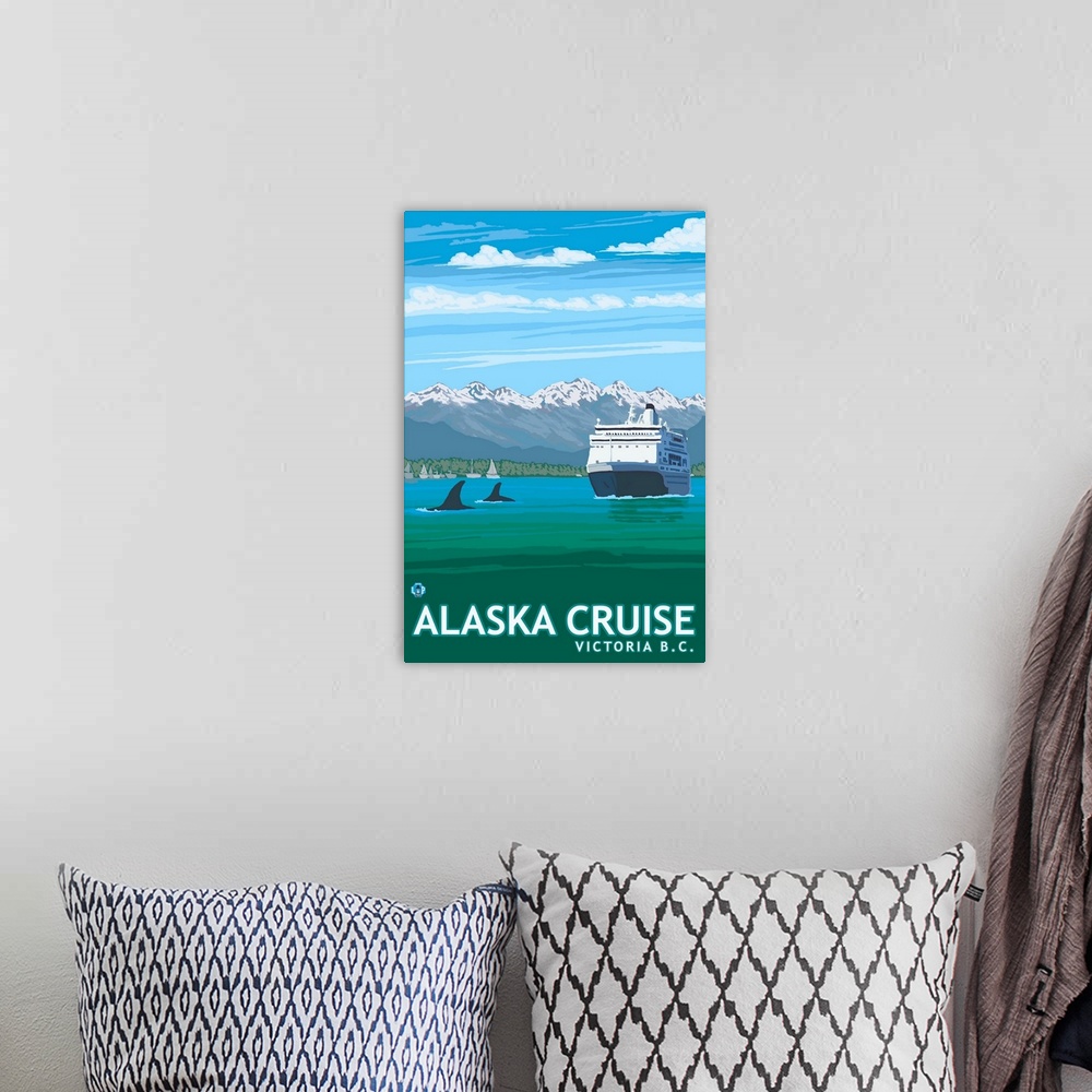 A bohemian room featuring Victoria, BC, Canada - Alaska Cruise Ships: Retro Travel Poster